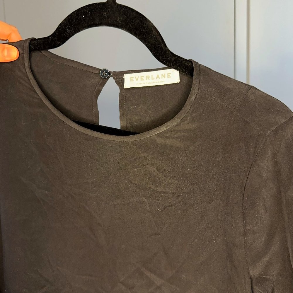 Everlane Silk Shift long sleeve mini dress in black - Size S